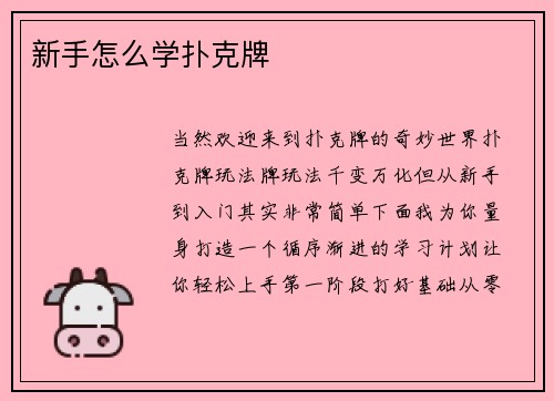 新手怎么学扑克牌